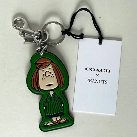 Coach x Peanuts Peppermint Patty Leather Bag Charm Keychain CBG57 Green 2025 - Picture 8 of 9